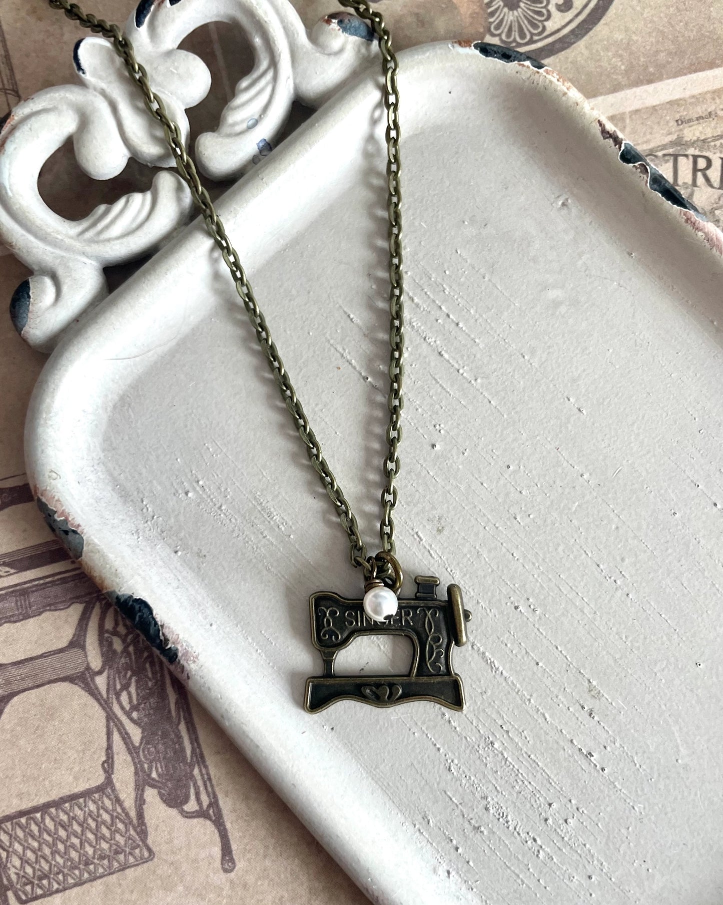 Sewing machine charm necklace