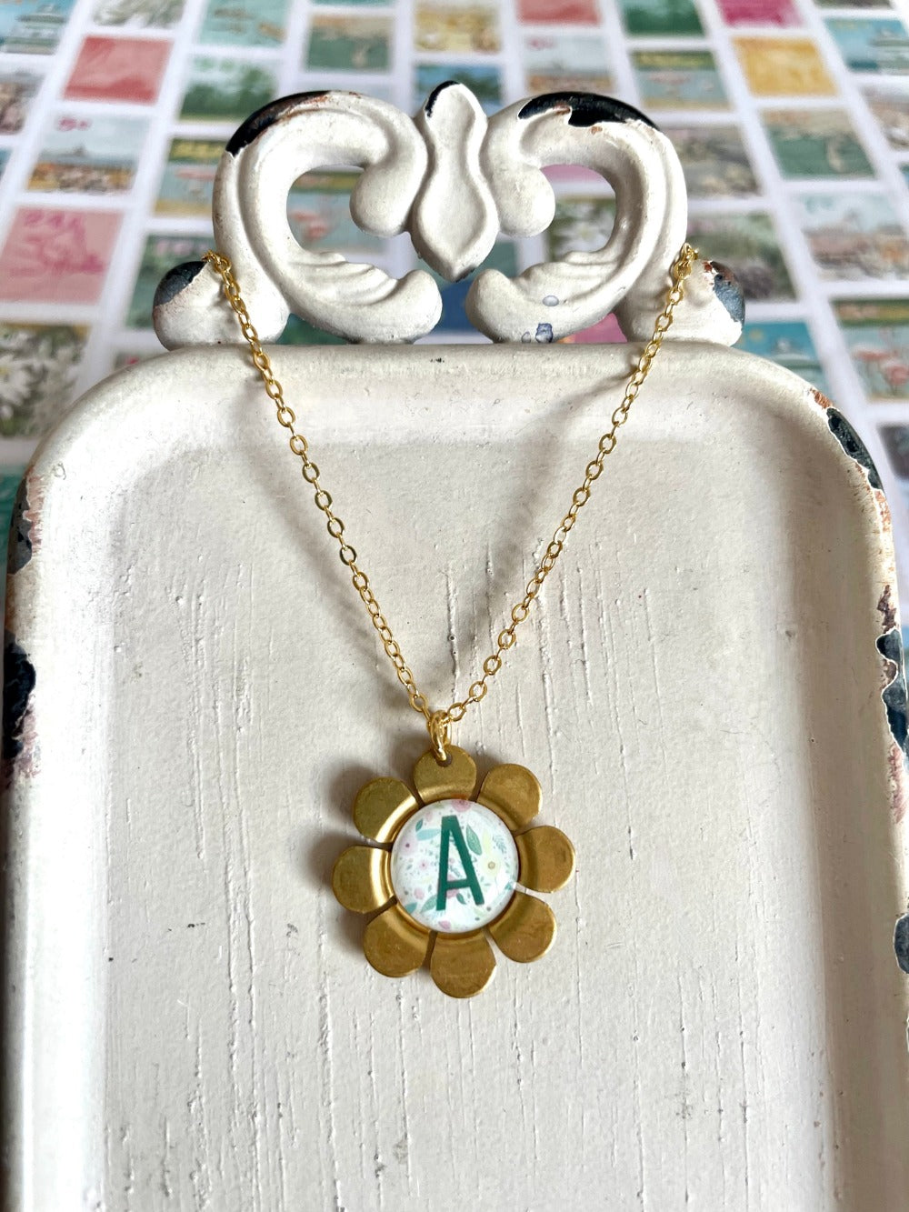 Flora - Vintage Daisy Flower Monogram Necklace