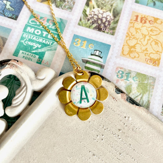 Flora - Vintage Daisy Flower Monogram Necklace
