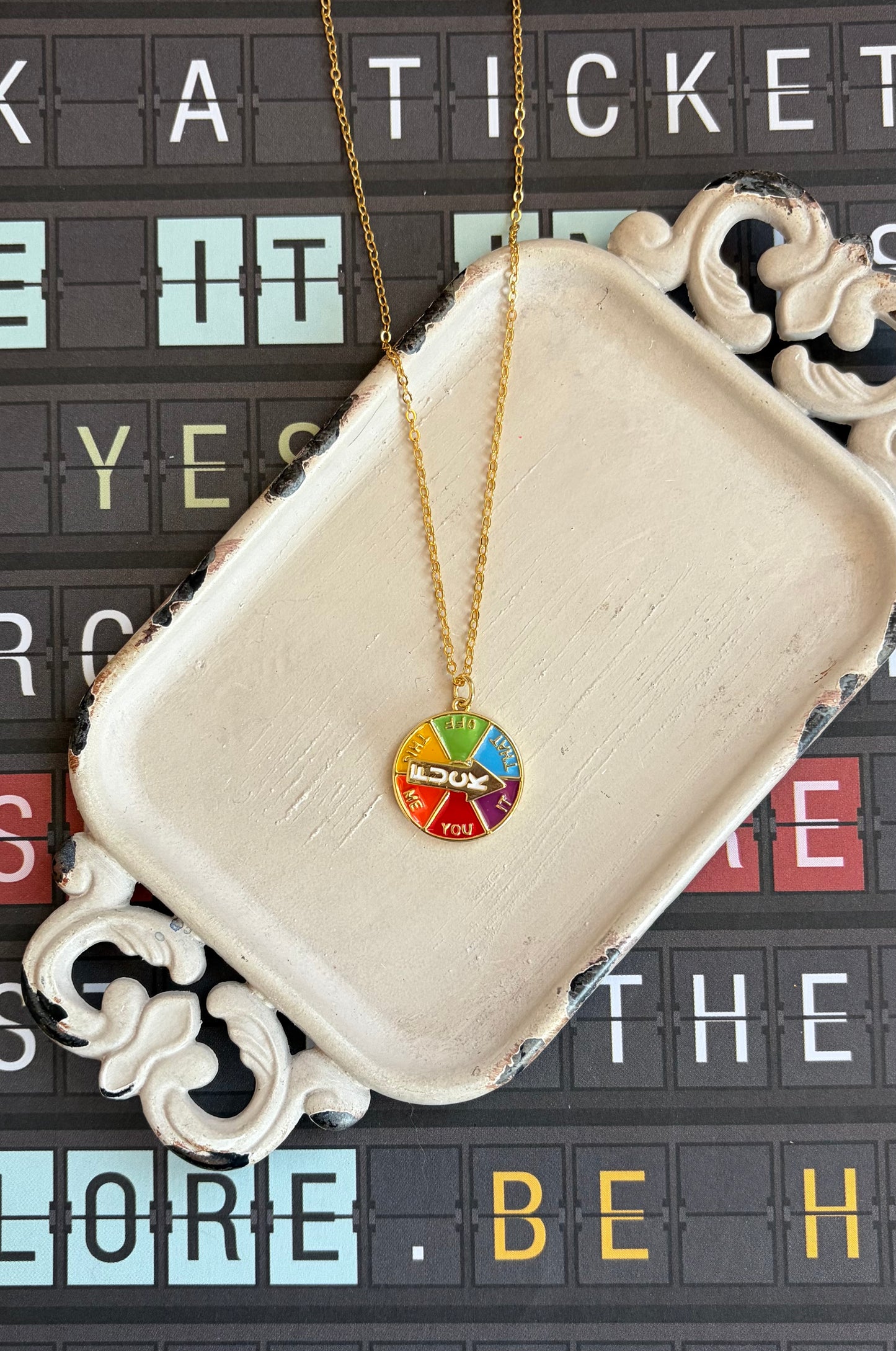 Funny Spinner Necklace – Spinning “Ask Me / Fuck” Arrow Charm