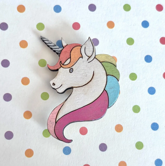 Unicorn Head Pin hand painted  – Rainbow Mane with Shimmer – Cute Fantasy Enamel Lapel Pin – Magical Gift for Unicorn Lovers
