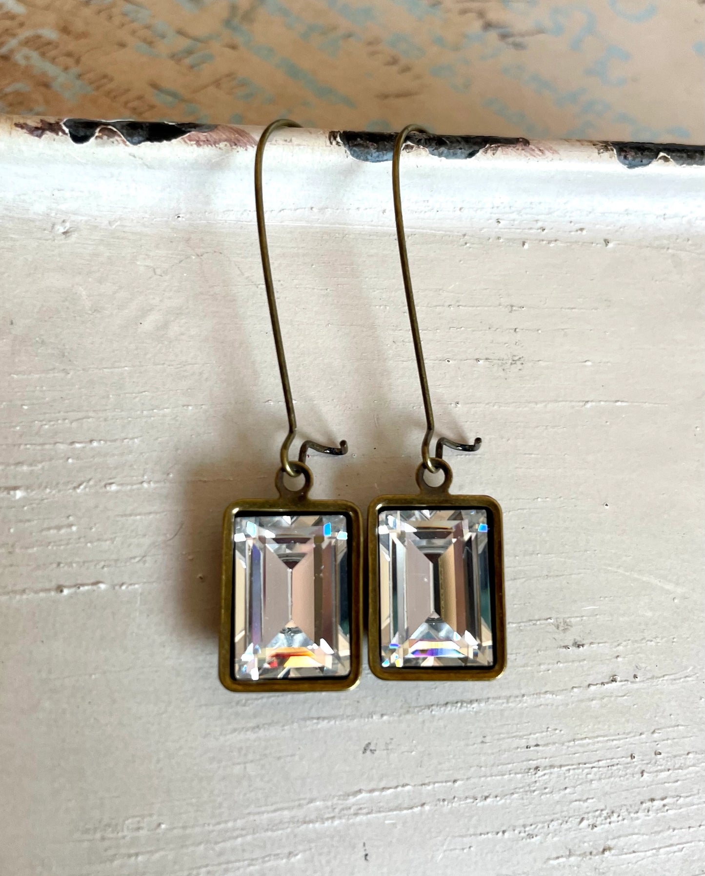 Clear vintage baguette Swarovski crystal earrings