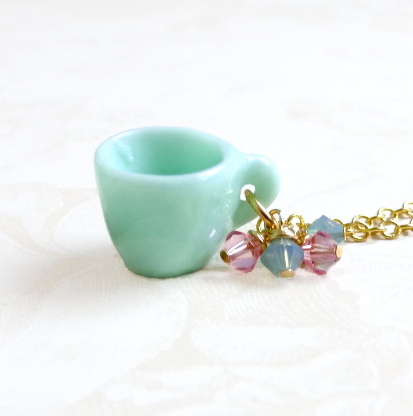 Miniature Tea cup Necklace - Little Cup of Spring