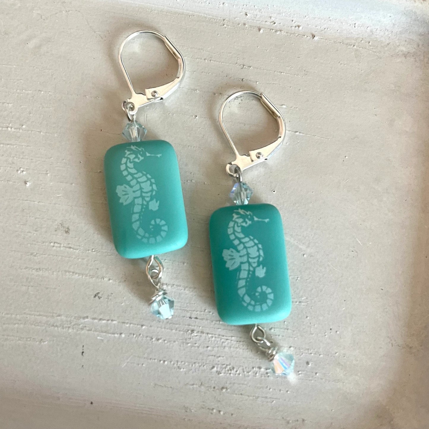 Glass beaded turquoise seahorse necklace, earrings, or set