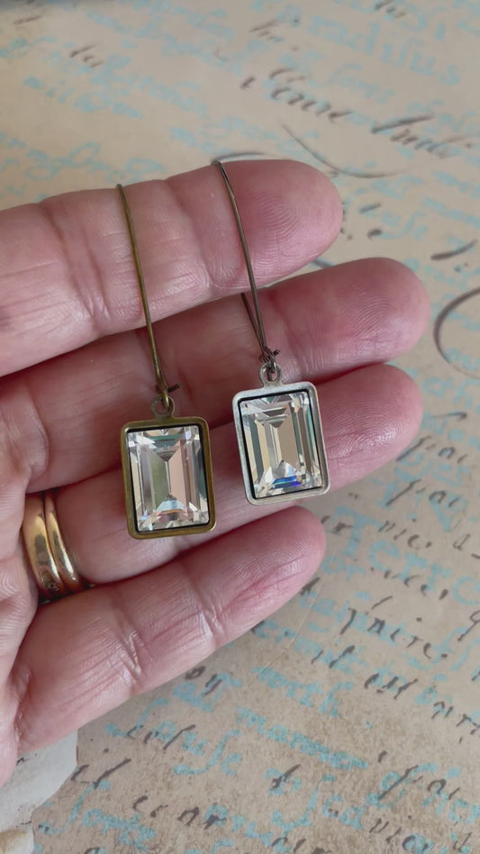 Clear vintage baguette Swarovski crystal earrings