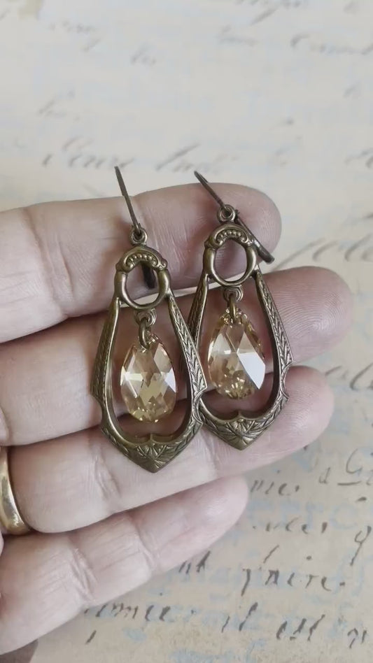 Antique gold chandelier earrings