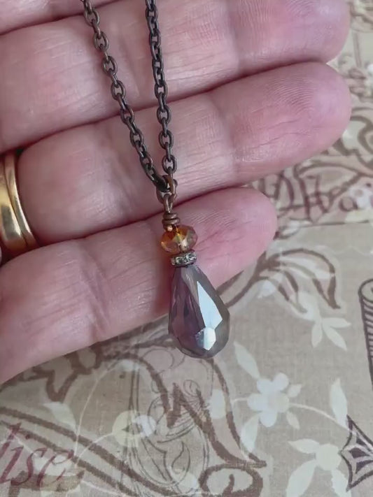 Arlena II - purple and copper teardrop necklace