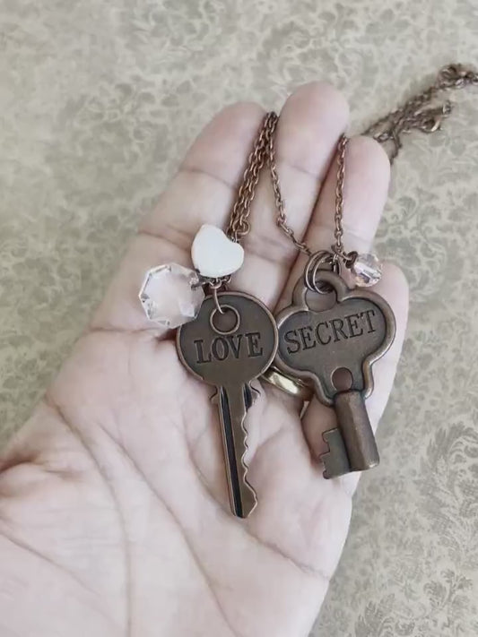 Antique copper key necklaces - secret or love key