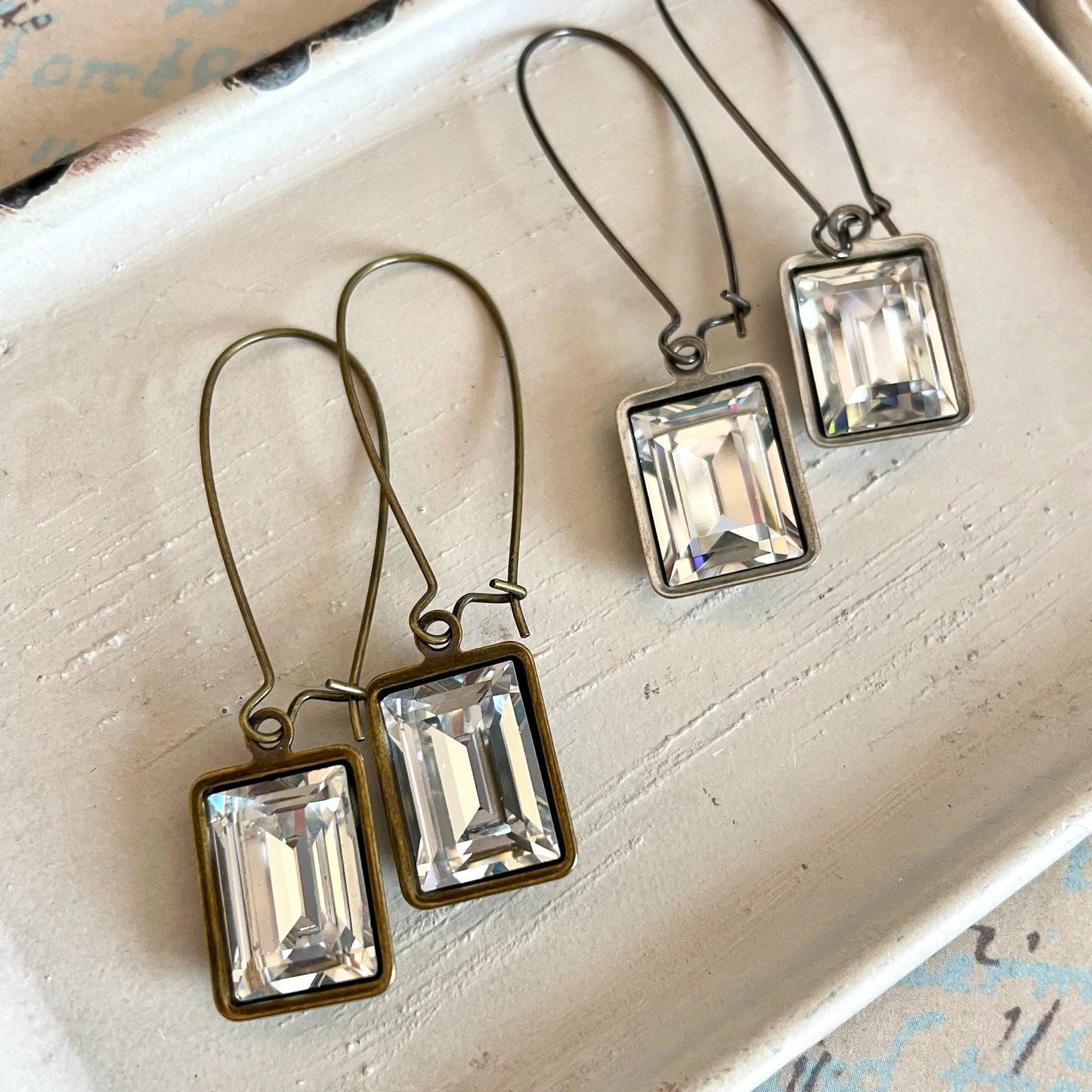 Clear vintage baguette Swarovski crystal earrings
