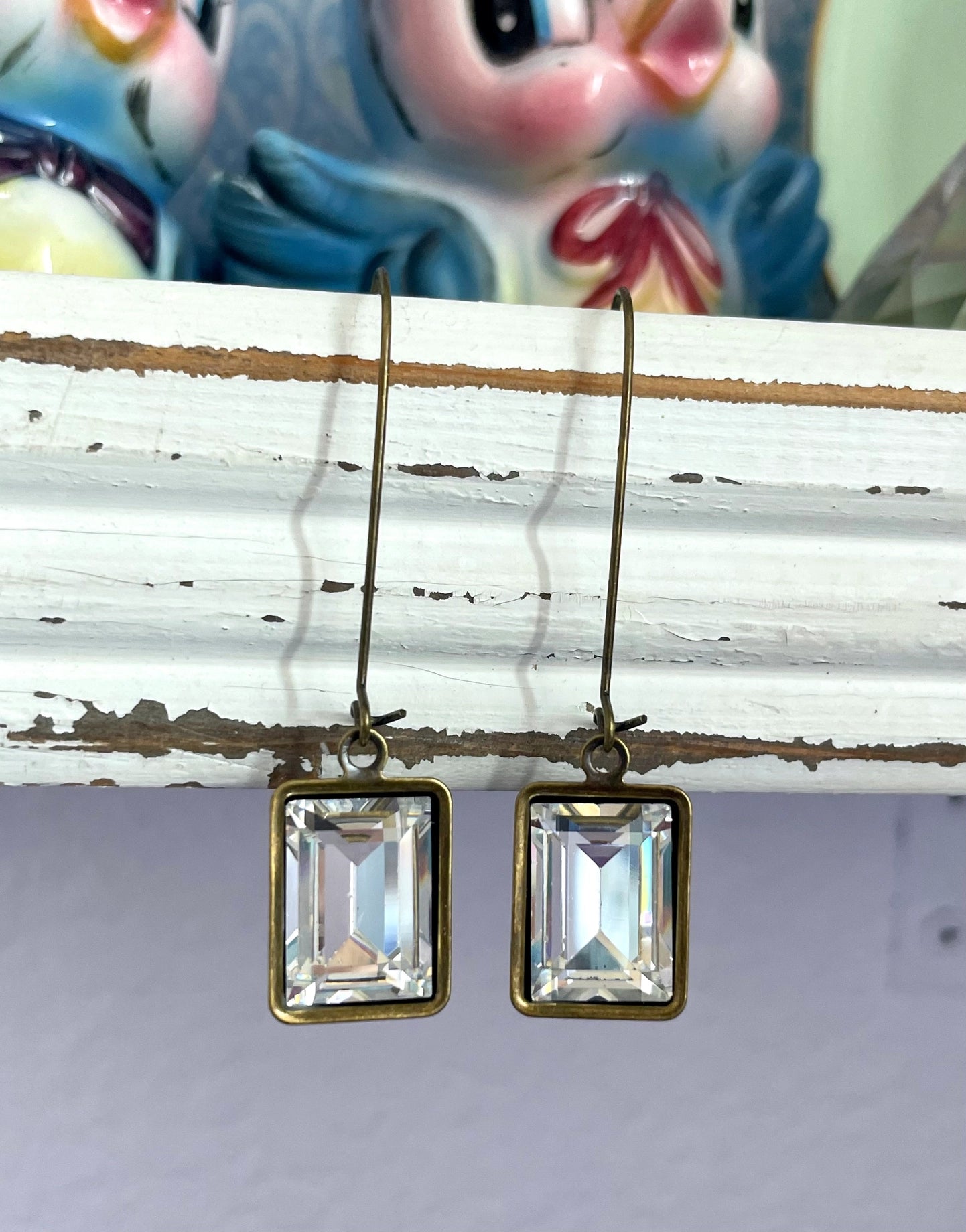 Clear vintage baguette Swarovski crystal earrings