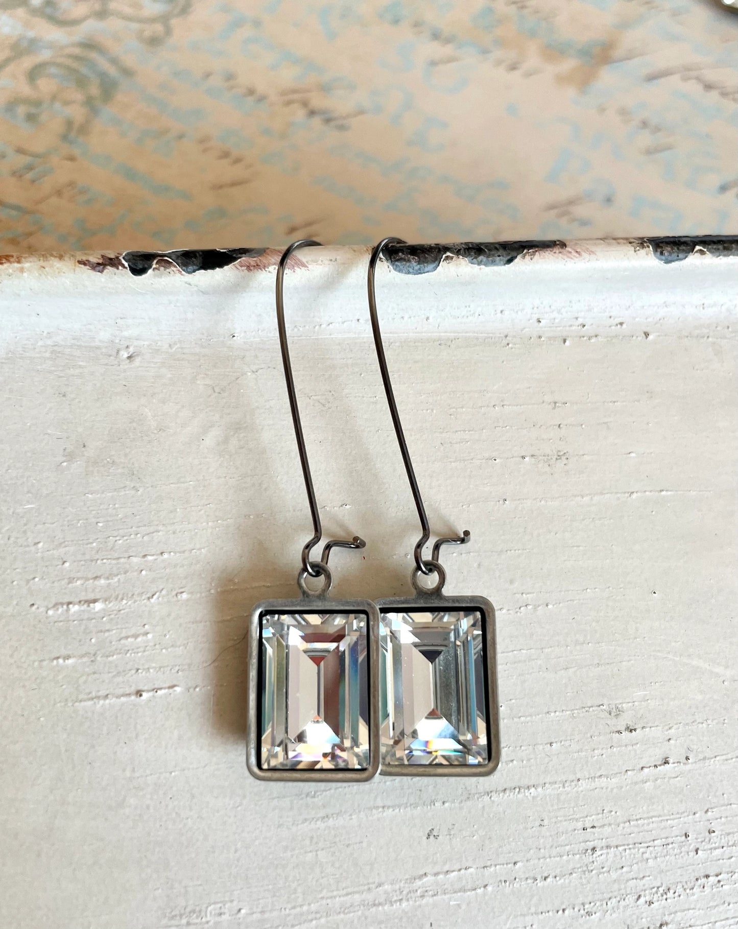Clear vintage baguette Swarovski crystal earrings