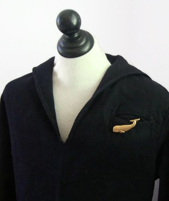 Frankie - vintage brass whale brooch