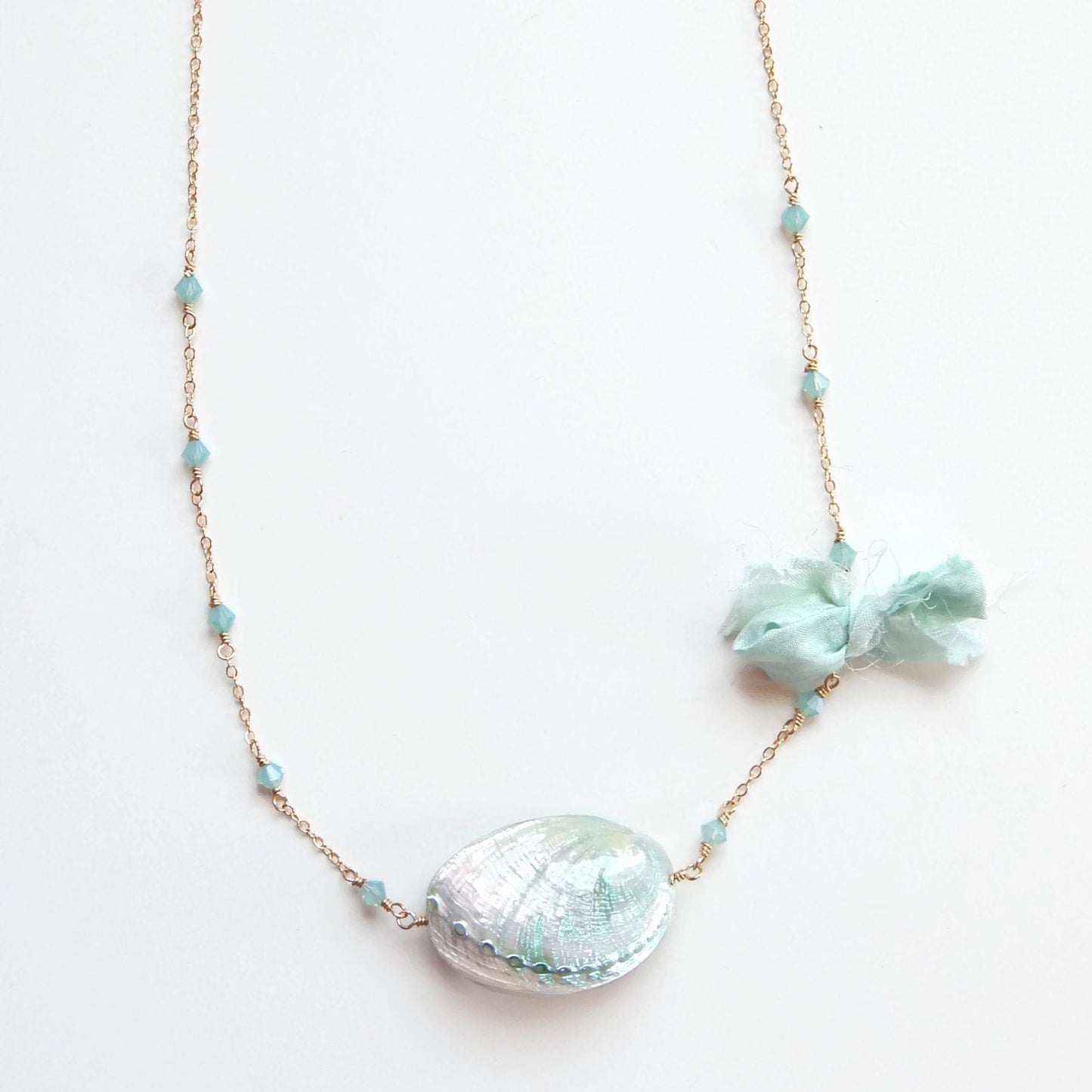 Seashell and mint crystal necklace