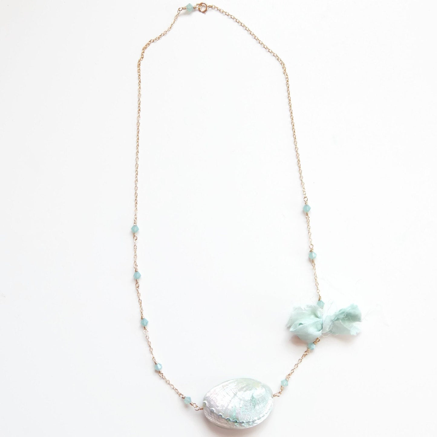Seashell and mint crystal necklace
