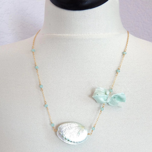 Seashell and mint crystal necklace