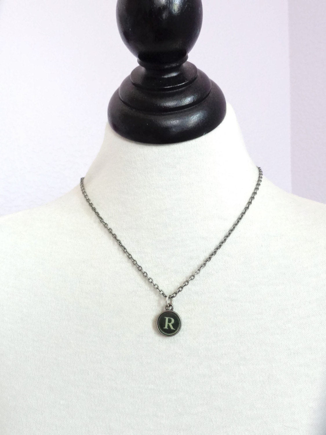 Sarah - antique Silver Typewriter Key Style Necklace - Initial Necklace - Typewriter Key Jewelry - Personalized Necklace