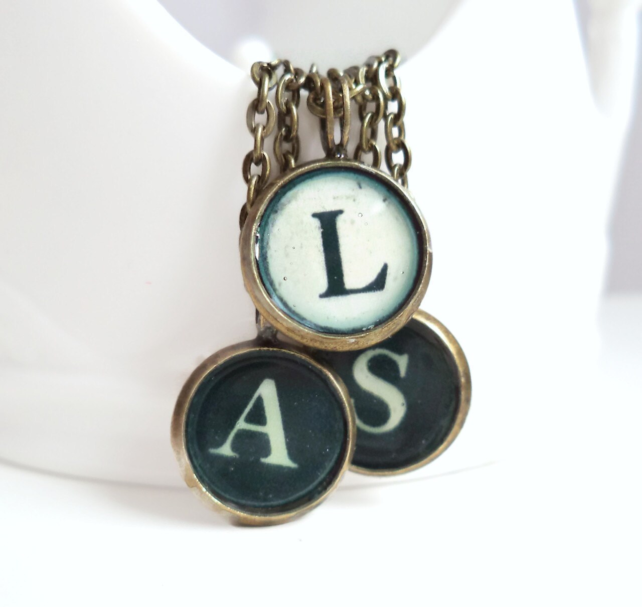 Lorna - Antique Brass Initial Typewriter Key Style Necklace