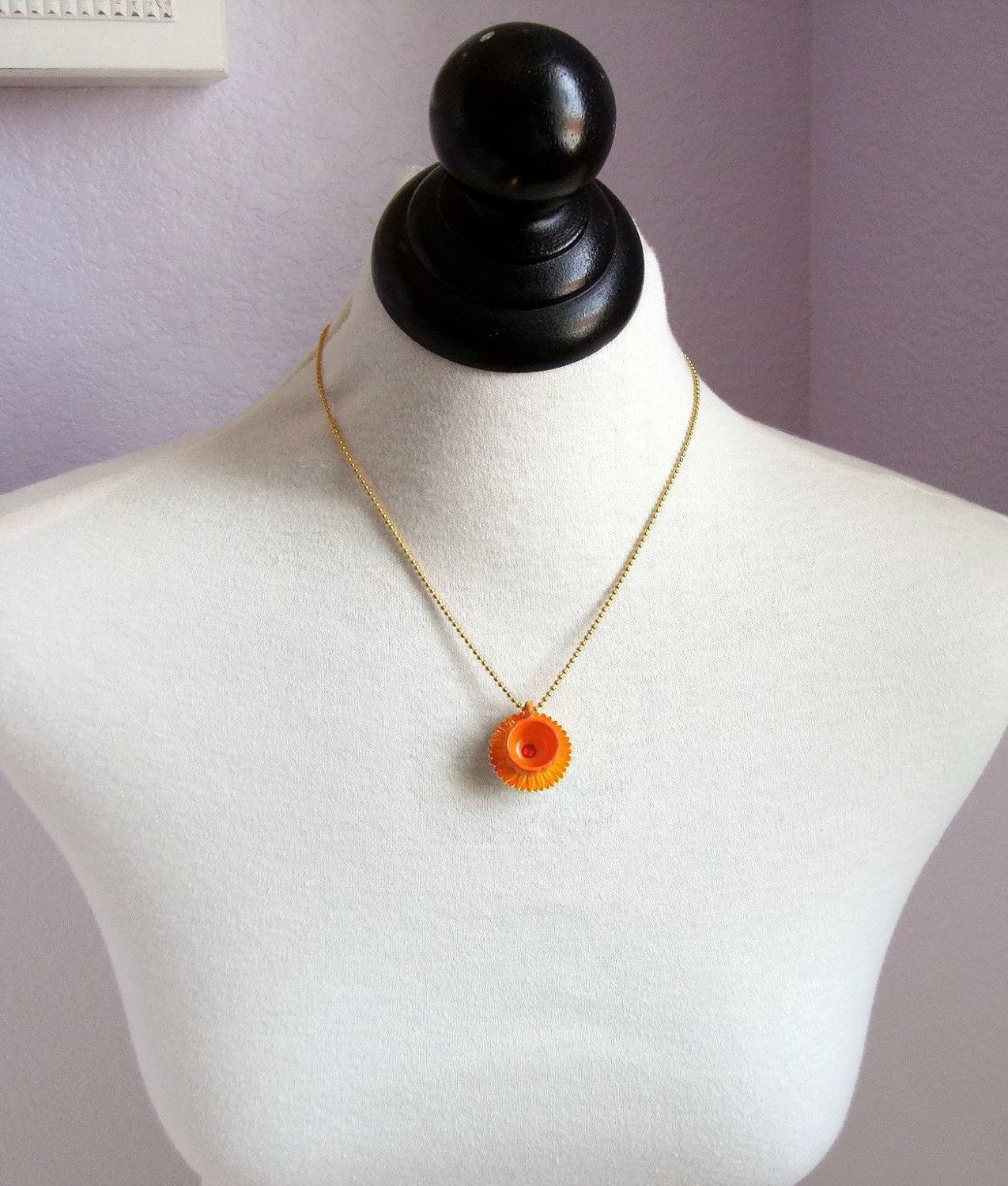Ginger - pumpkin teacup necklace - marigold flower necklace