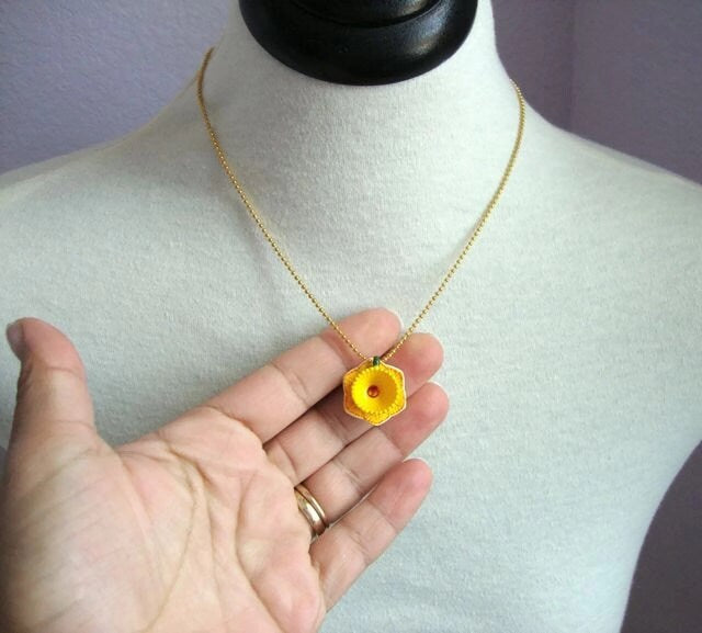 Fairlee - yellow daffodil flower teacup necklace