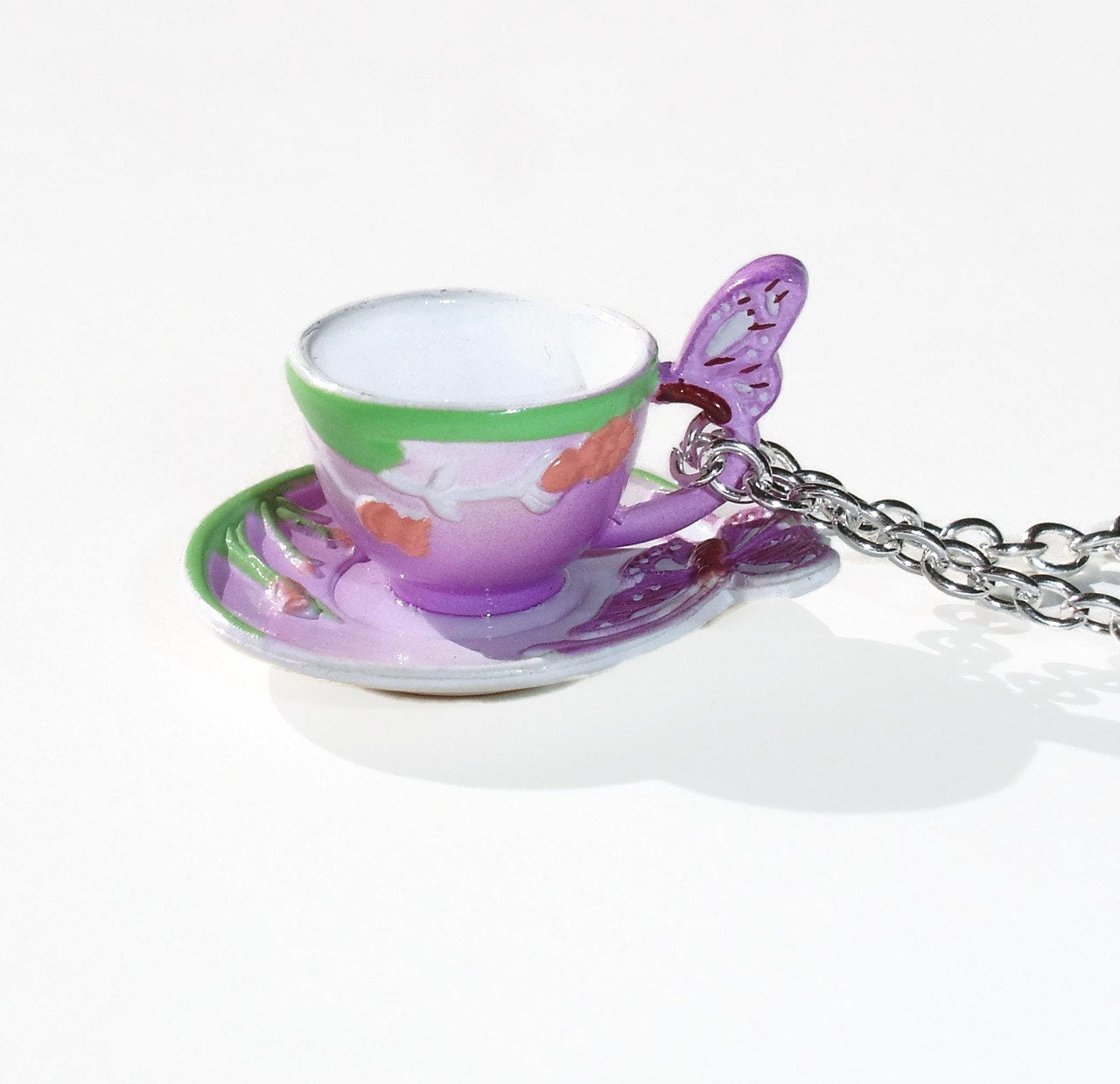 Nova - lavender butterfly teacup necklace