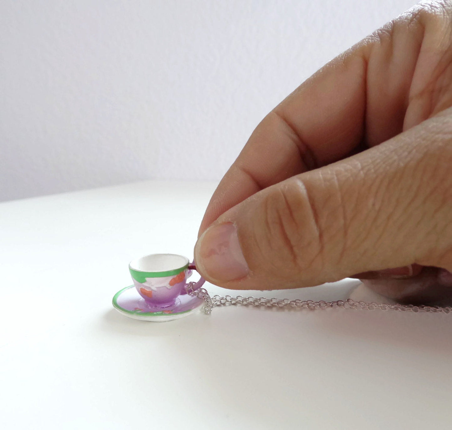 Nova - lavender butterfly teacup necklace