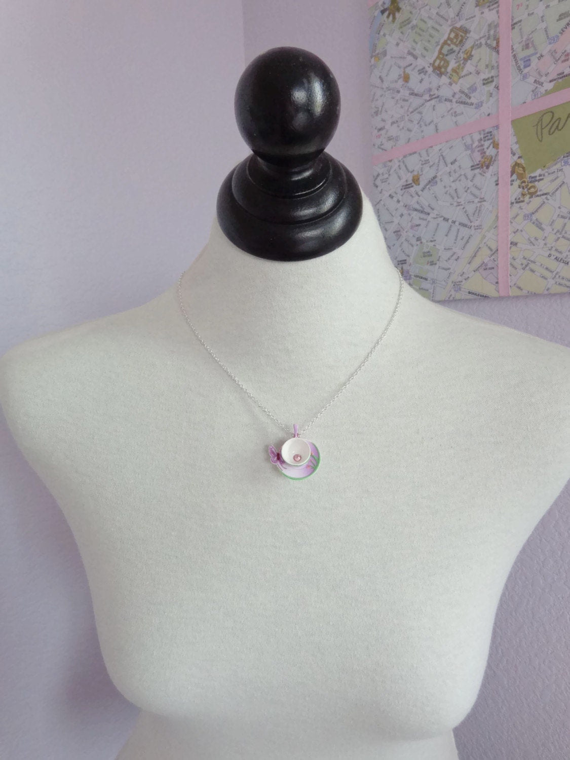 Nova - lavender butterfly teacup necklace