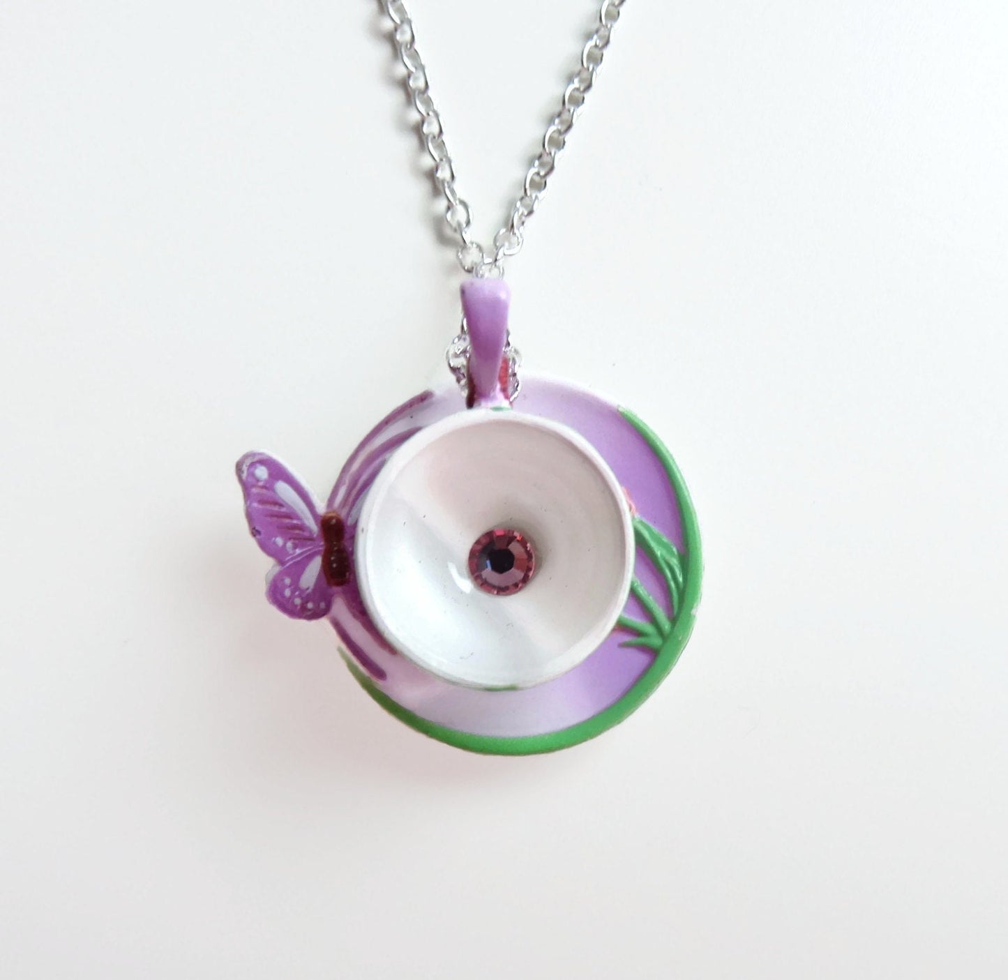Nova - lavender butterfly teacup necklace
