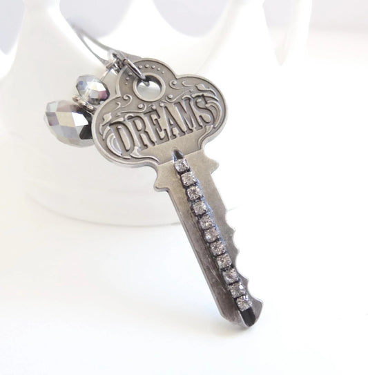 Helena - dreams key necklace - antique style key necklace crystals - rustic necklace