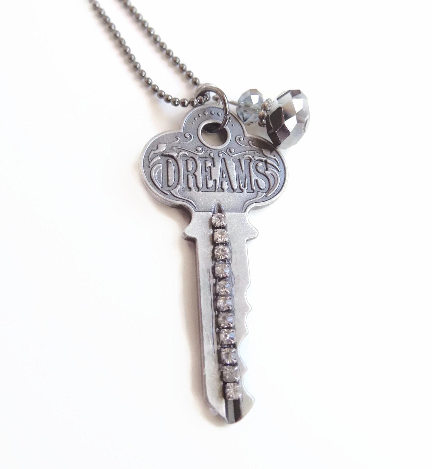 Helena - dreams key necklace - antique style key necklace crystals - rustic necklace