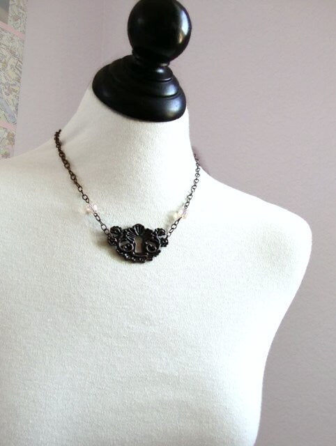 Francisca - antique copper keyhole and charm necklace