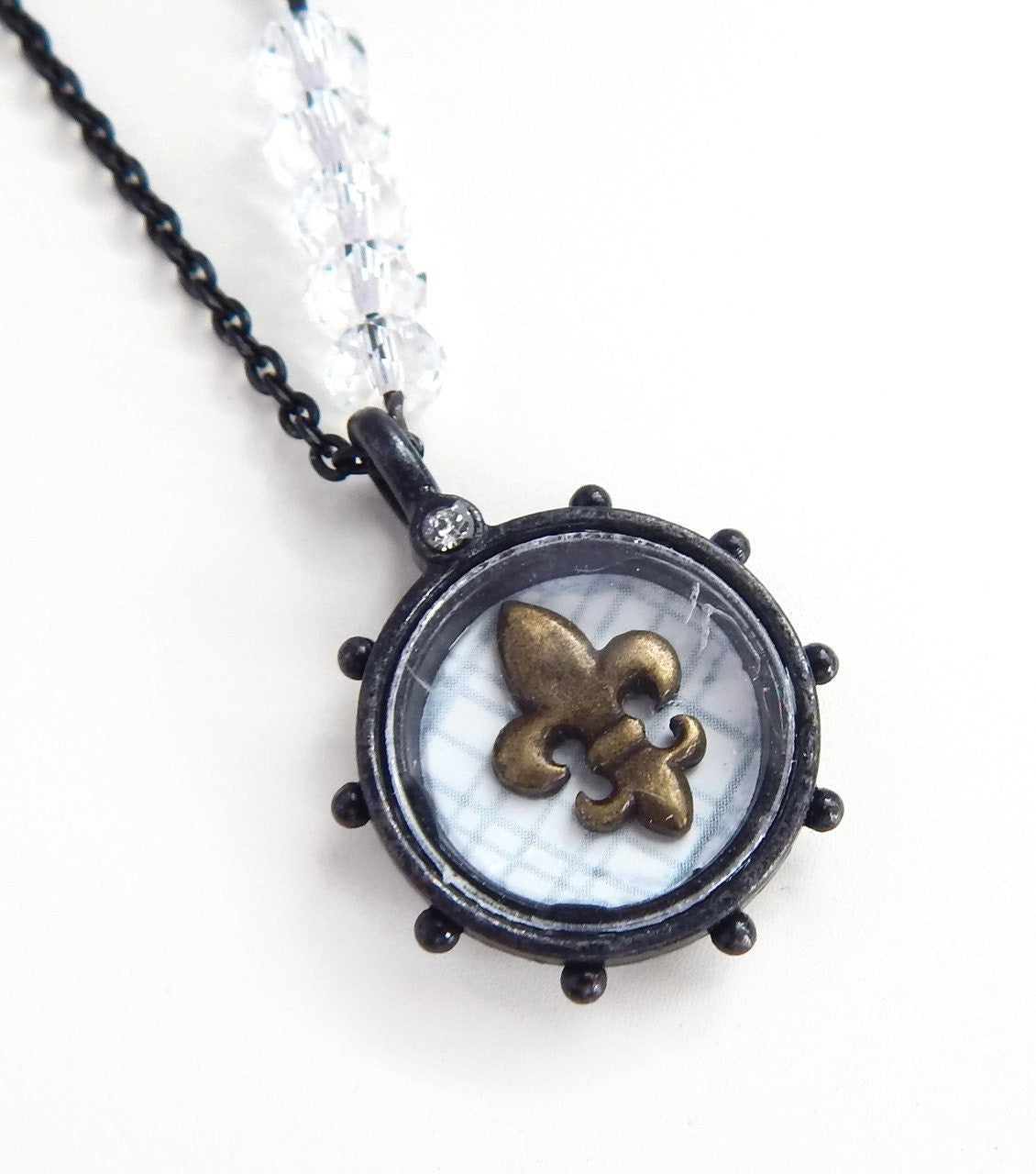 Elise - Fleur de lis shadow box necklace