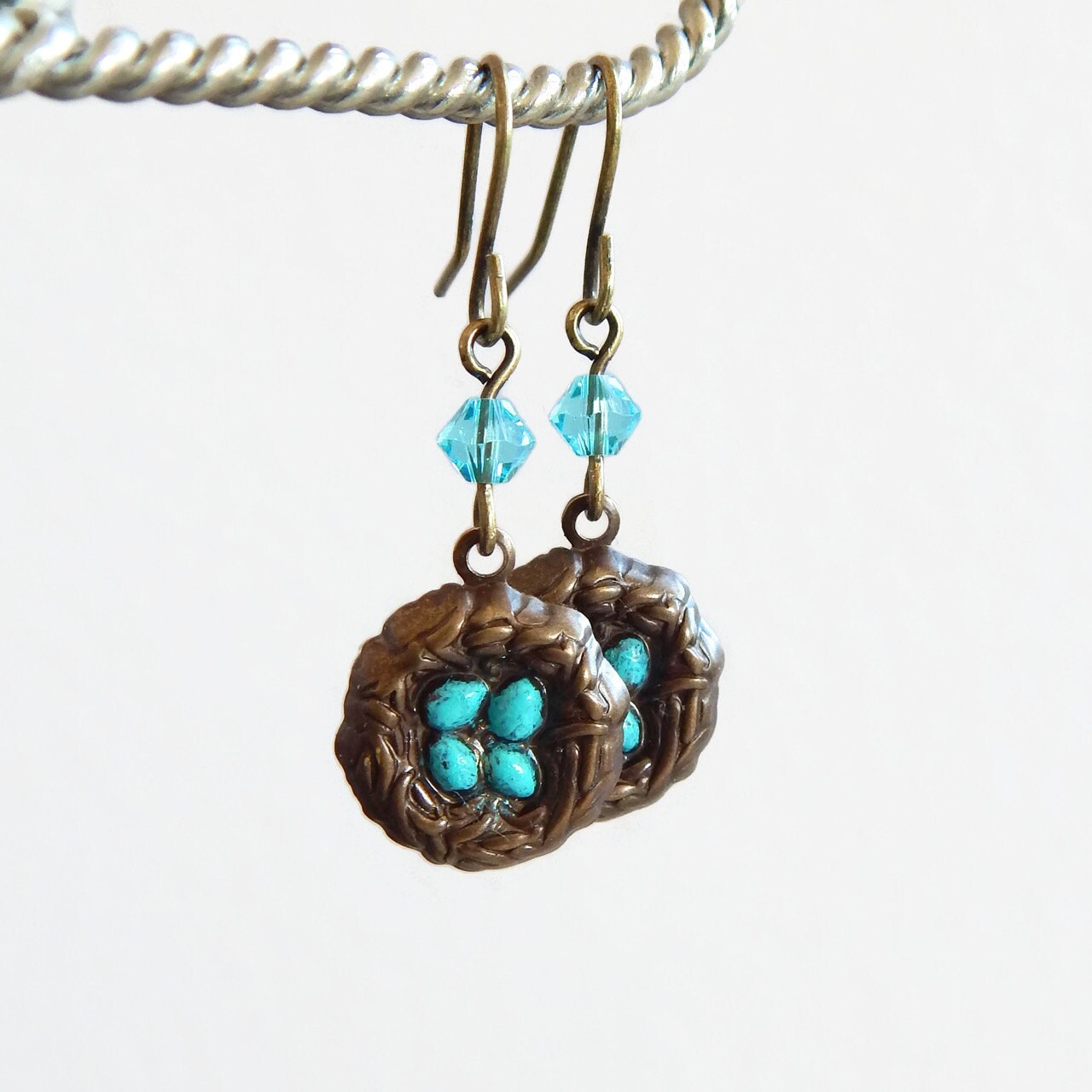 Etta - nest egg earrings - charm earrings created with Swarovski® crystals - robin's egg necklace