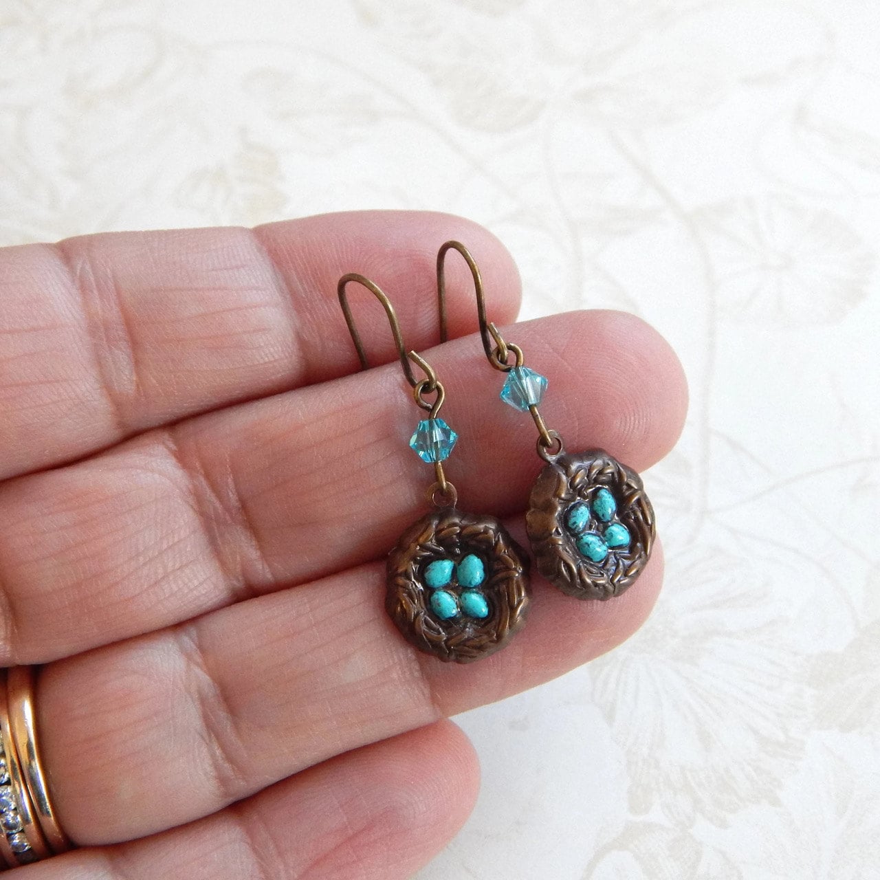 Etta - nest egg earrings - charm earrings created with Swarovski® crystals - robin's egg necklace