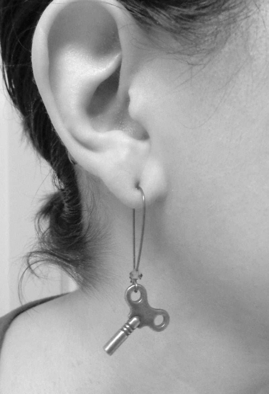 Kay - copper wind up key earrings