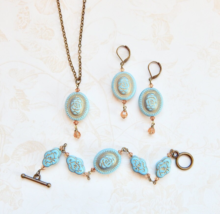 Rose necklace - blue rose necklace