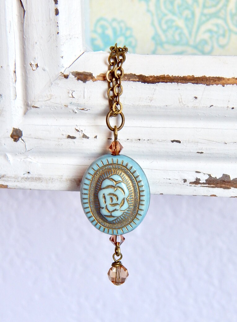 Rose necklace - blue rose necklace