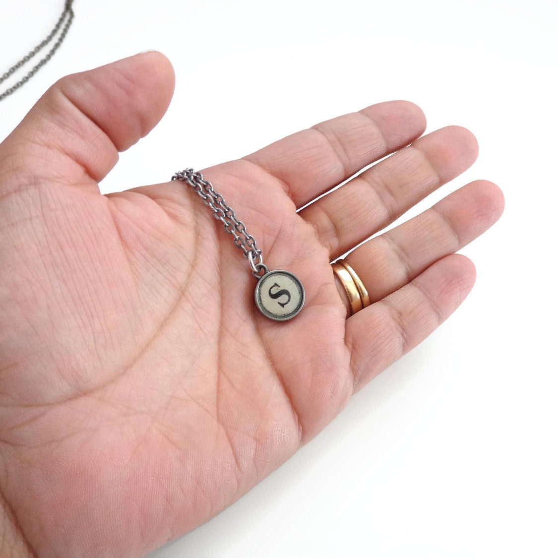 Sarah - antique Silver Typewriter Key Style Necklace - Initial Necklace - Typewriter Key Jewelry - Personalized Necklace