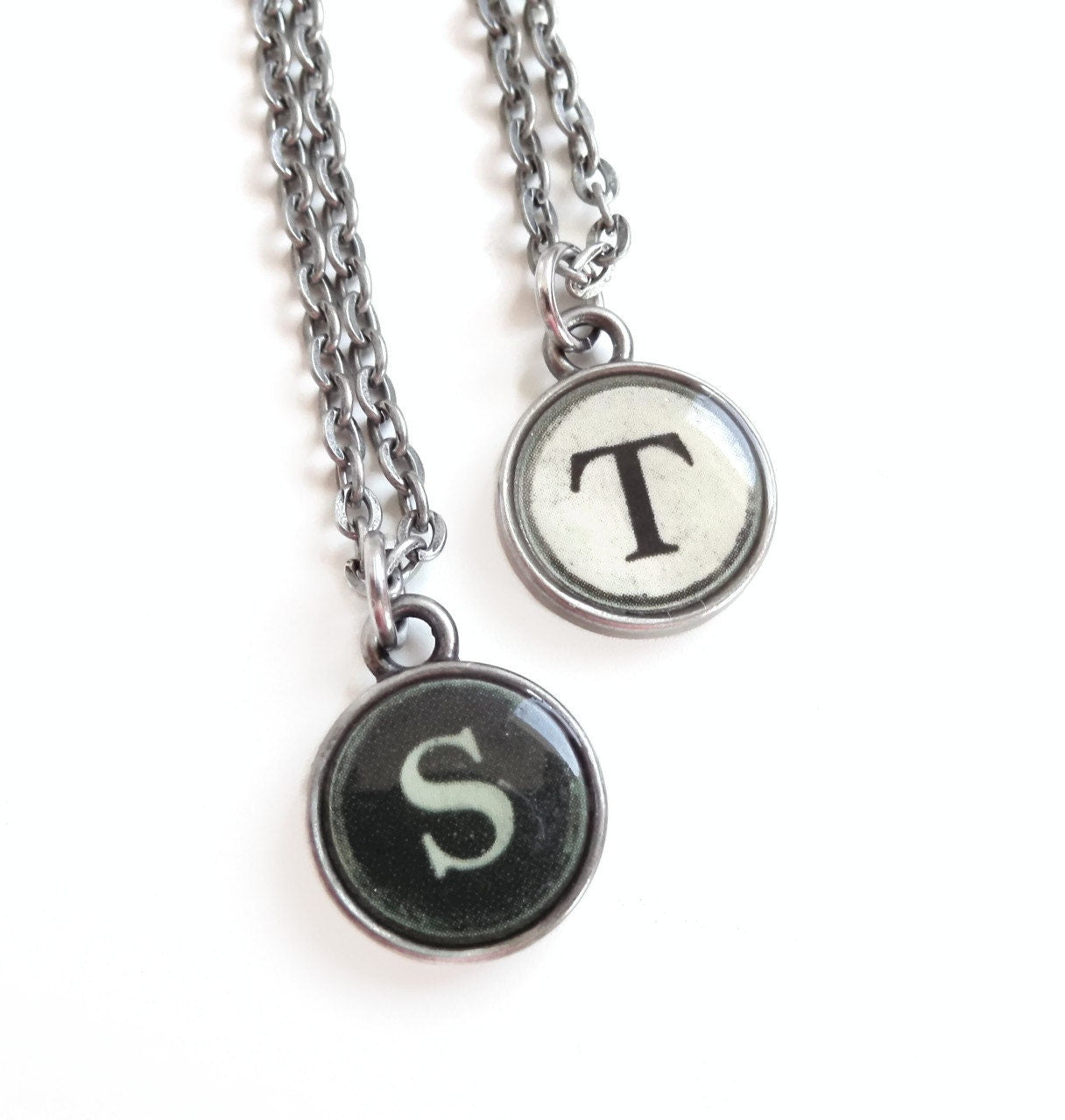 Sarah - antique Silver Typewriter Key Style Necklace - Initial Necklace - Typewriter Key Jewelry - Personalized Necklace