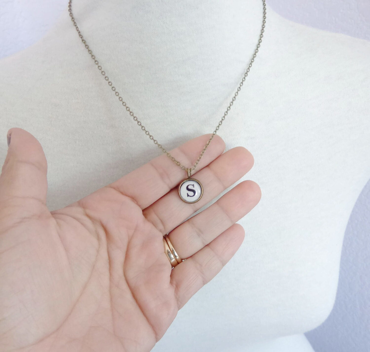 Lorna - Antique Brass Initial Typewriter Key Style Necklace