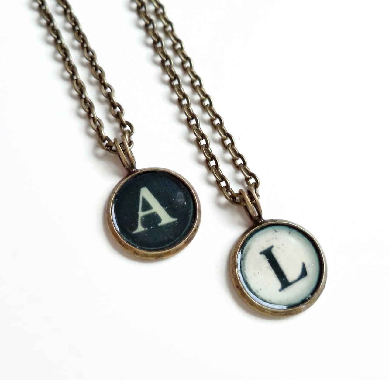 Lorna - Antique Brass Initial Typewriter Key Style Necklace