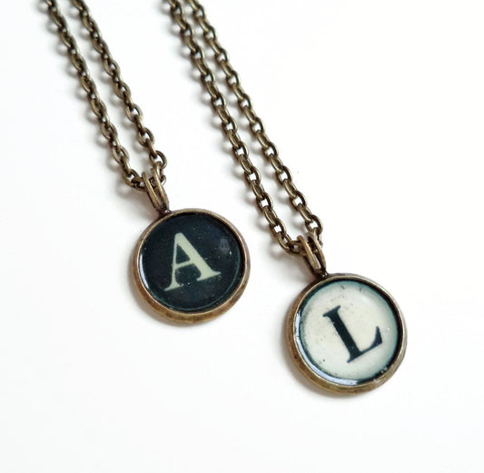 Lorna - Antique Brass Initial Typewriter Key Style Necklace