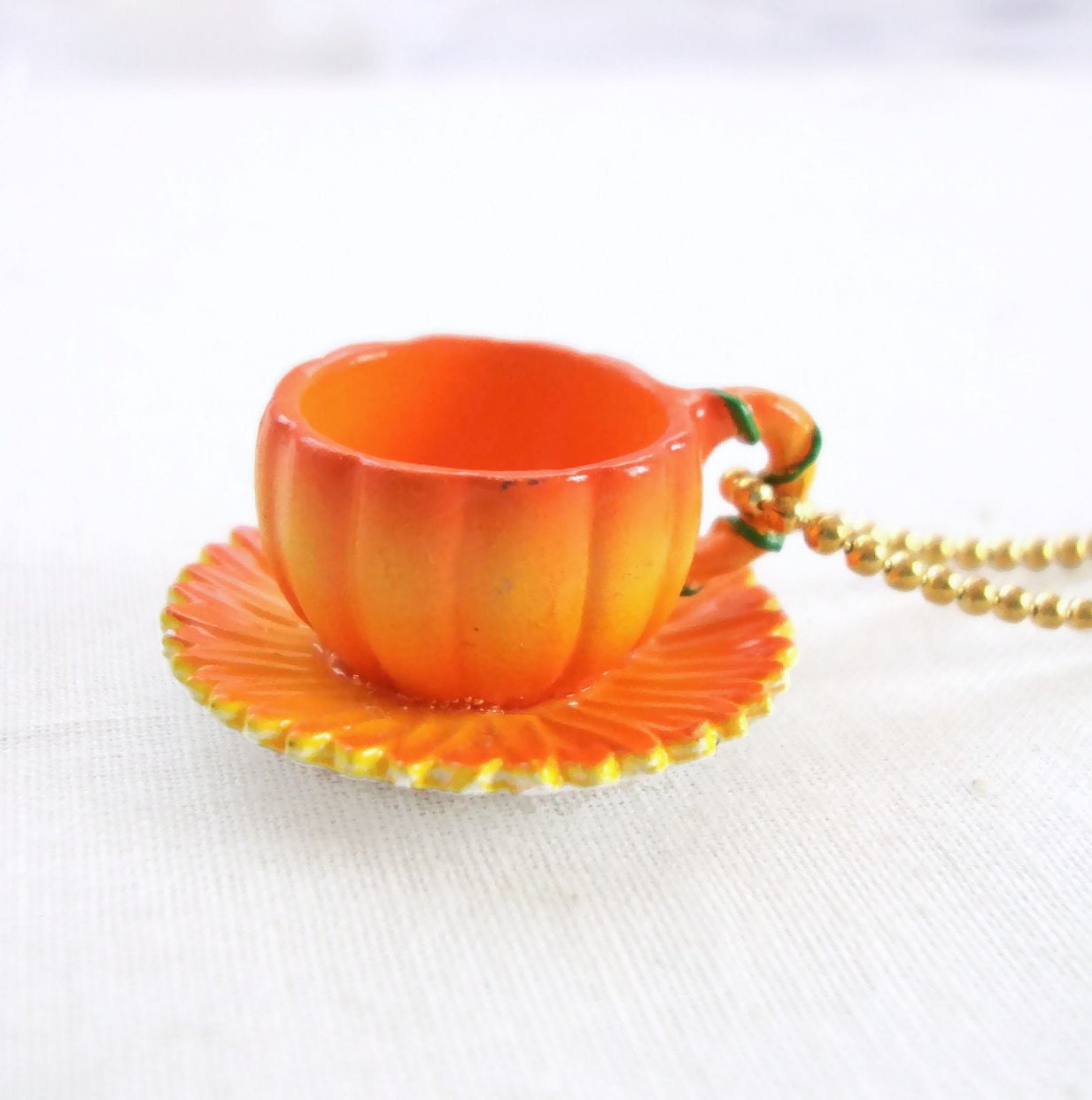 Ginger - pumpkin teacup necklace - marigold flower necklace
