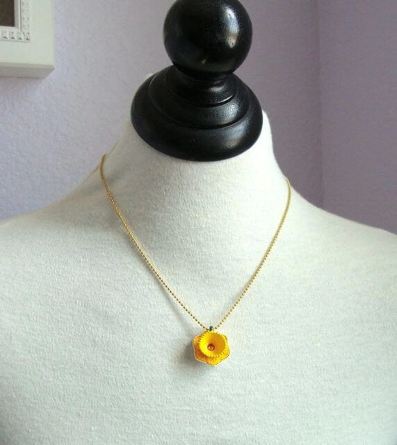 Fairlee - yellow daffodil flower teacup necklace