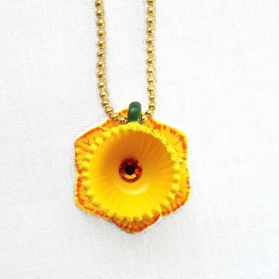 Fairlee - yellow daffodil flower teacup necklace