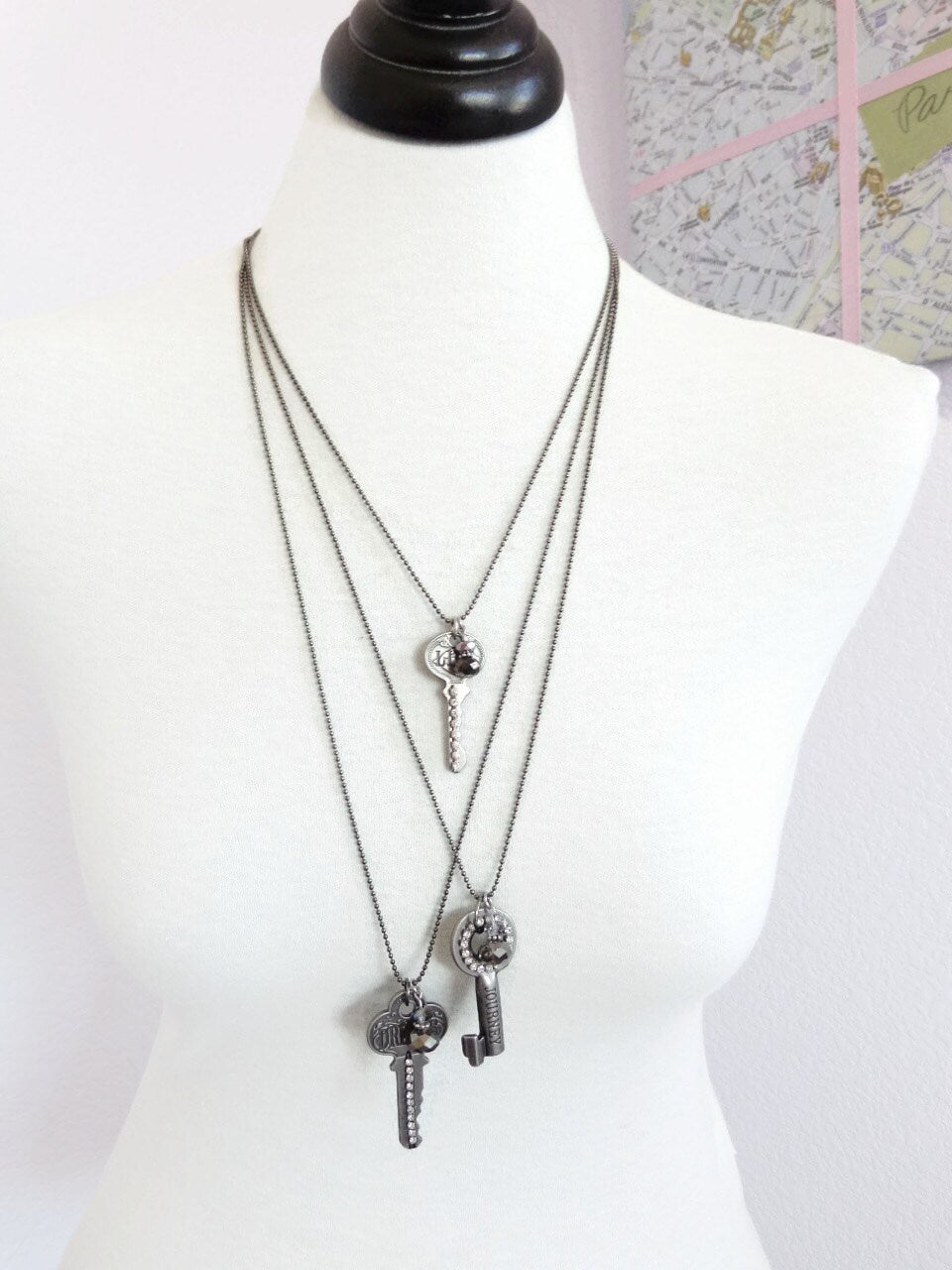 Helena - dreams key necklace - antique style key necklace crystals - rustic necklace