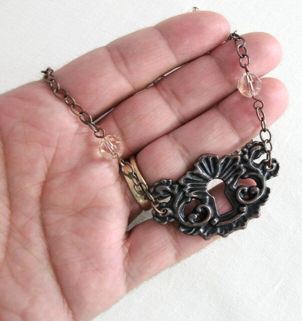 Francisca - antique copper keyhole and charm necklace