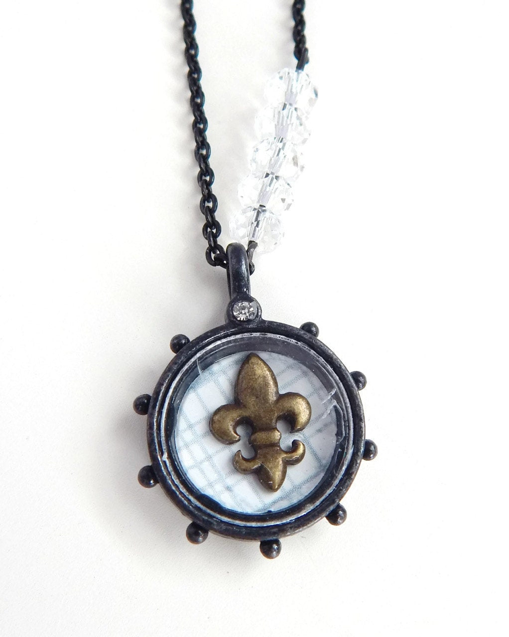 Elise - Fleur de lis shadow box necklace
