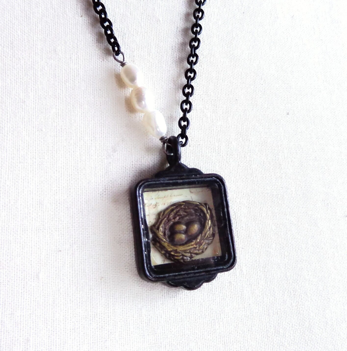 Hallie - bird nest necklace - three eggs nest necklace