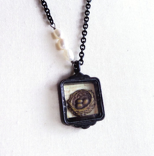 Hallie - bird nest necklace - three eggs nest necklace