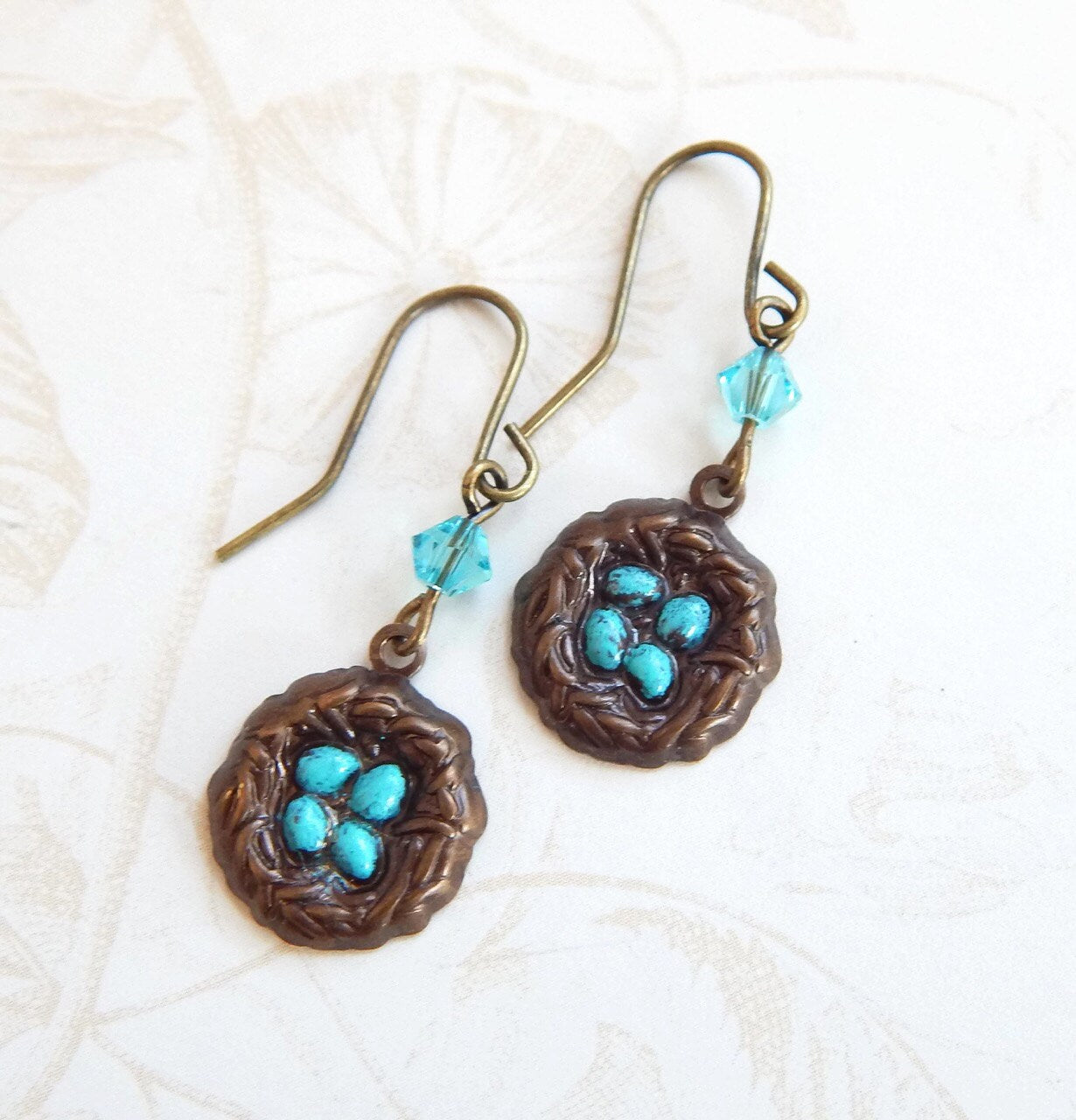 Etta - nest egg earrings - charm earrings created with Swarovski® crystals - robin's egg necklace